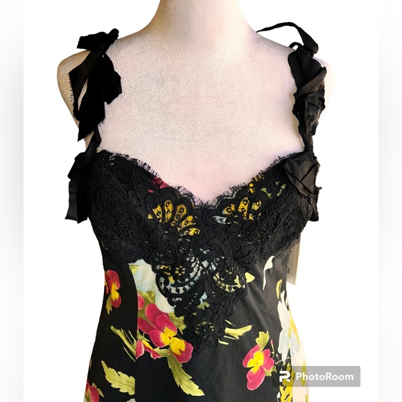 RICKIE FREEMAN for TERI JON Black Floral Print  Cotton Dress Black Lace 4 NWT - Picture 15 of 16
